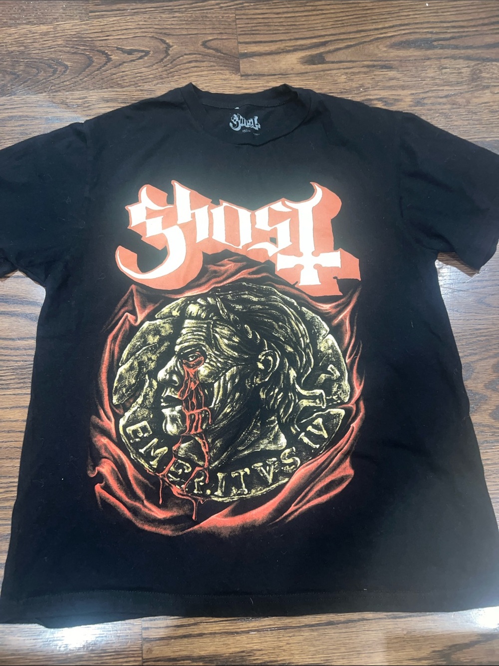 Ghost Black Short-Sleeve Band Tee with Red and Gold Graphic